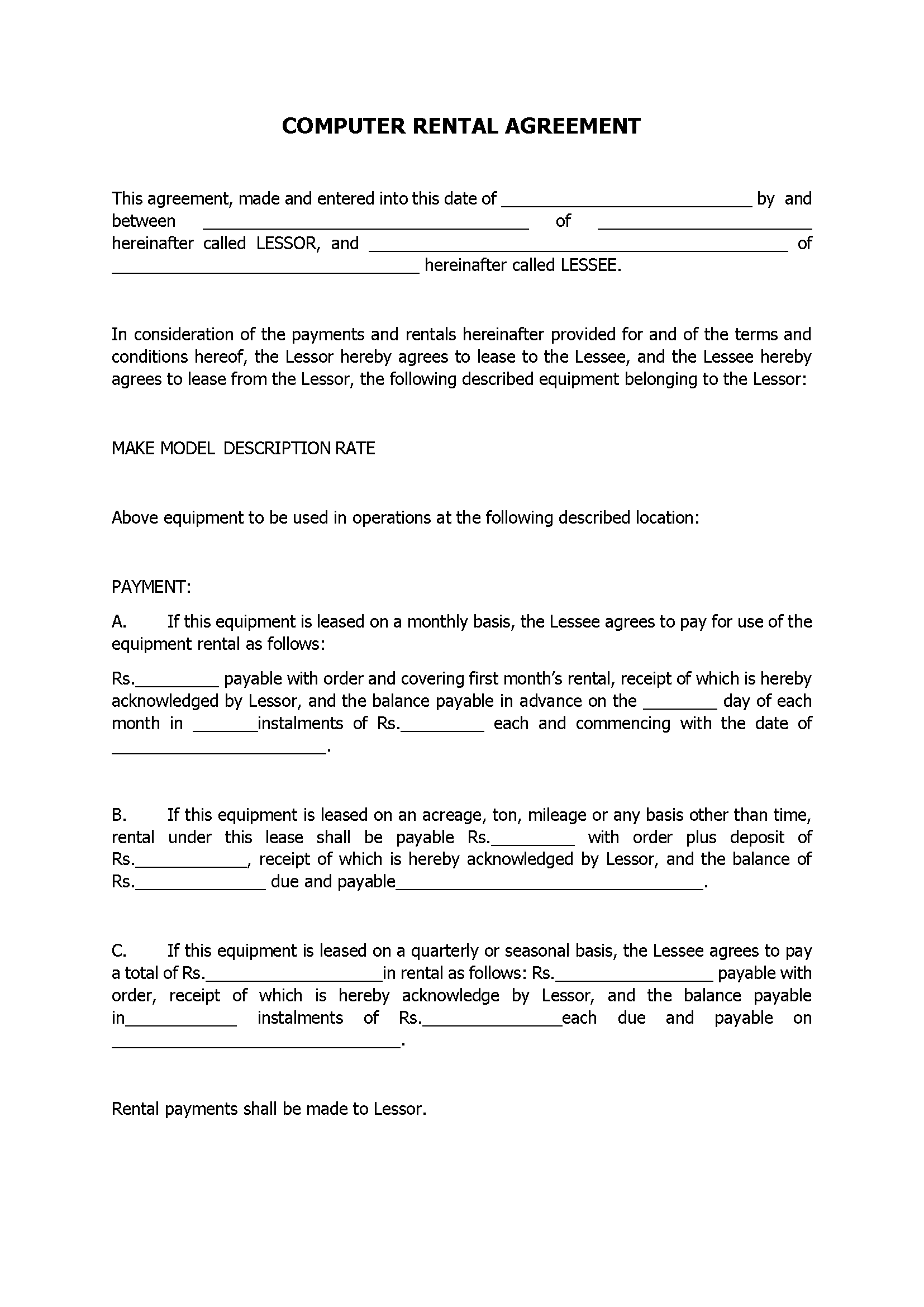 Computer Rental Agreement